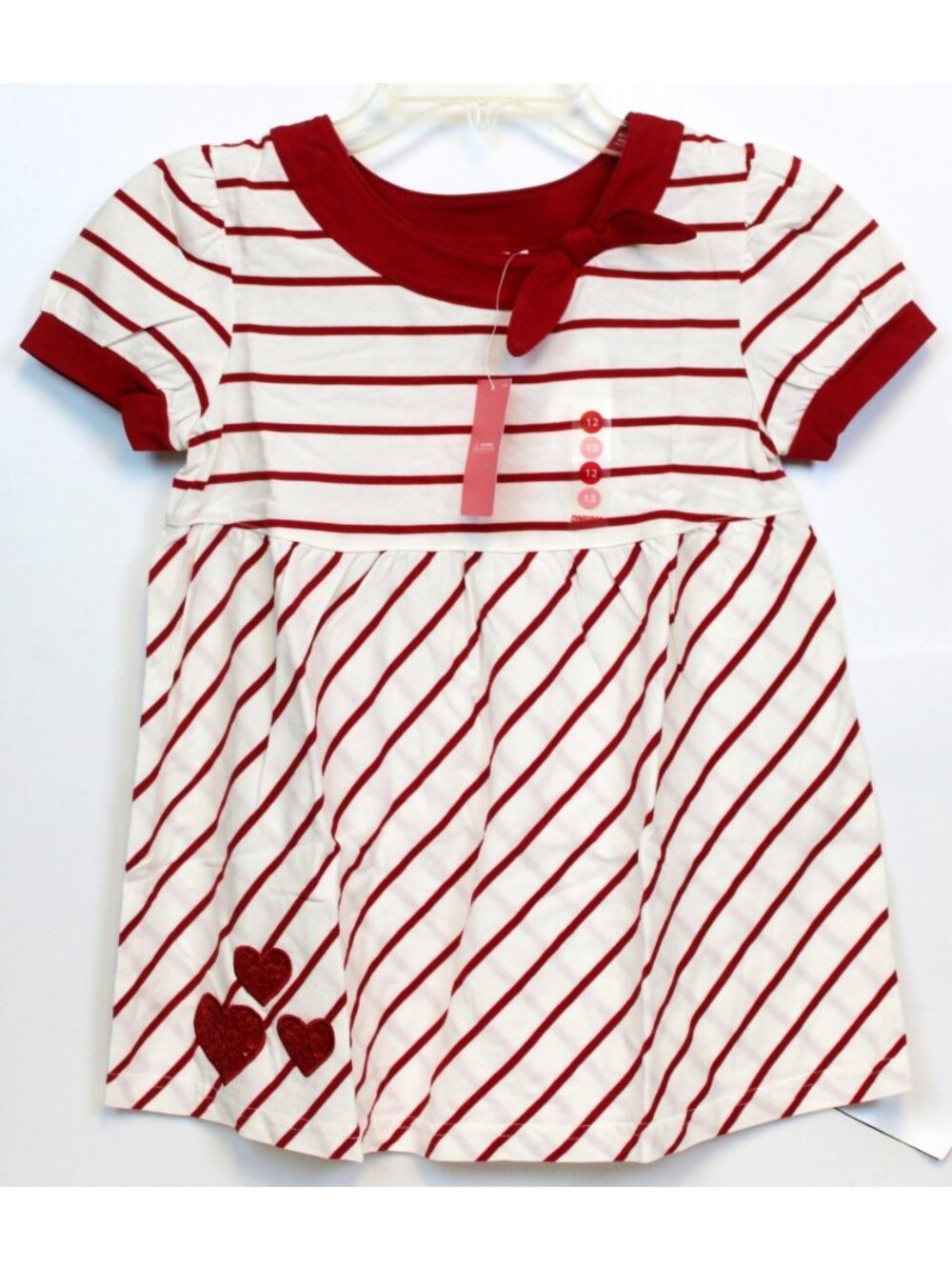 2007 Gymboree Bon Voyage White Red Striped Shirt sz 12 Boat Neck Sequin Hearts